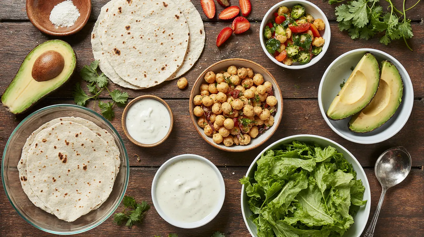 Ingrédients des wraps végétariens Ingredients des wraps vegetariens