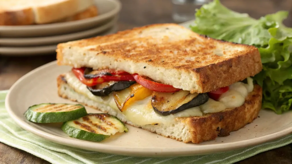 croque monsieur végétarien doré avec légumes grillés