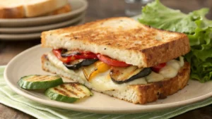 croque monsieur végétarien doré avec légumes grillés