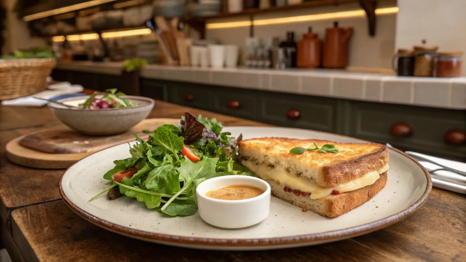 service-croque-monsieur-vegetarien service du croque monsieur végétarien avec salade