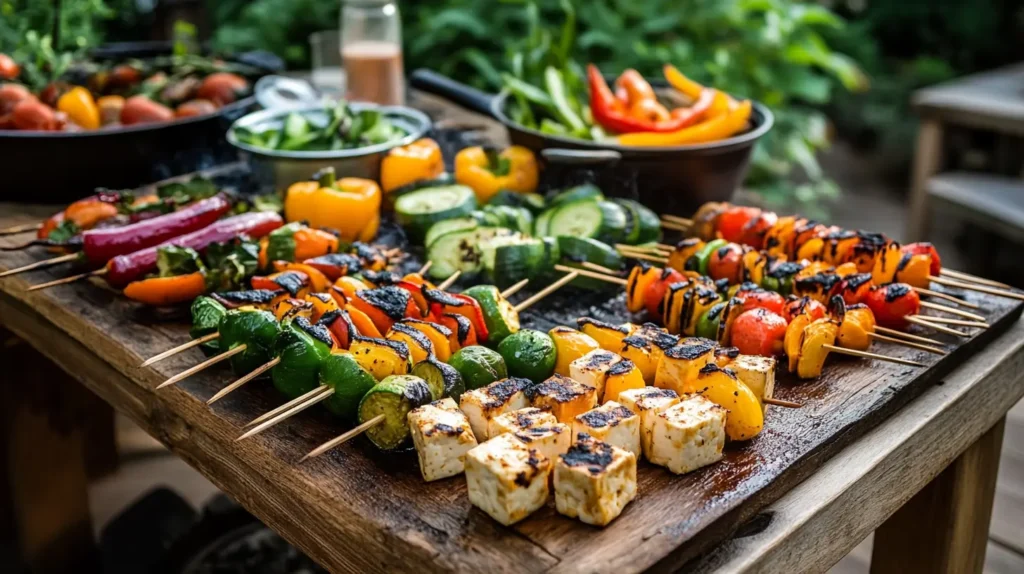 barbecue végétarien en plein air avec légumes grillés