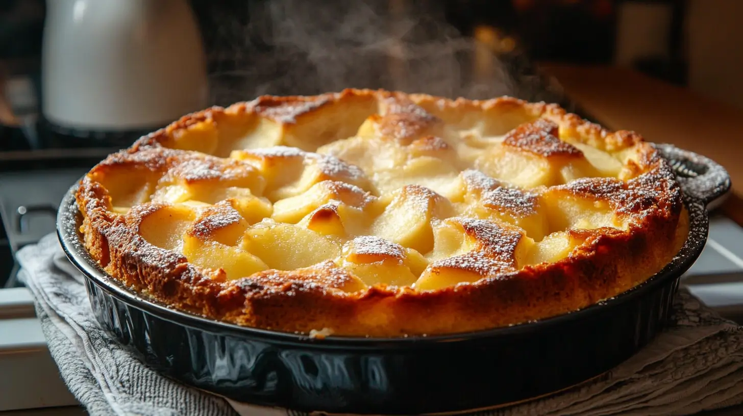 Clafoutis aux pommes tout juste sorti du four