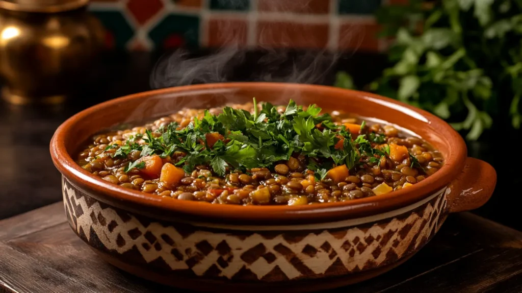 lentilles marocaine dans un bol en terre cuite