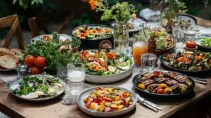 table menu végétarien été en extérieur