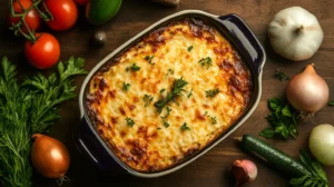 moussaka végétarien dorée sortie du four