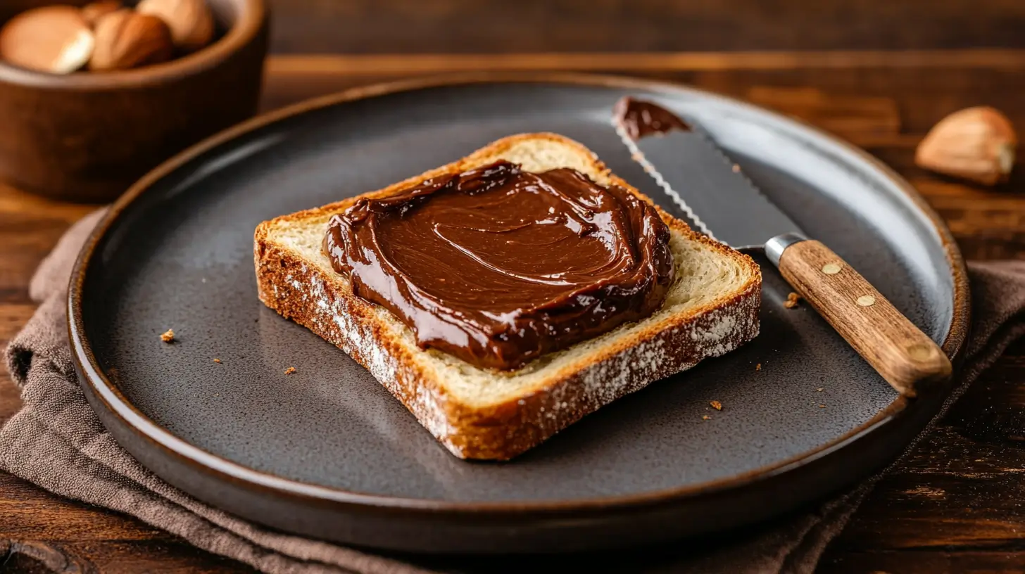 tartine de pain avec pâte à tartiner au noisette