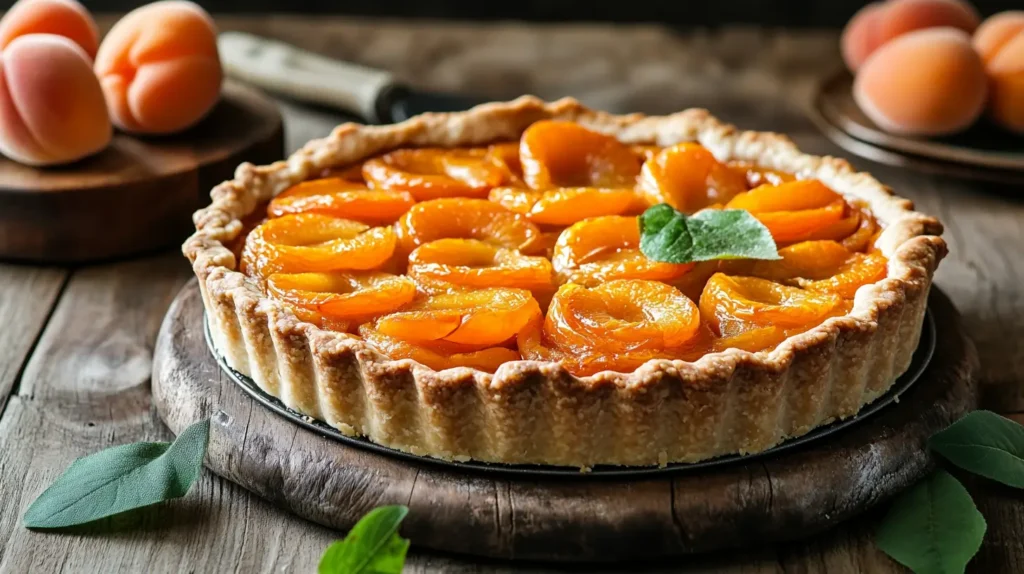 Tarte abricot poudre amande marmiton sur une table en bois rustique