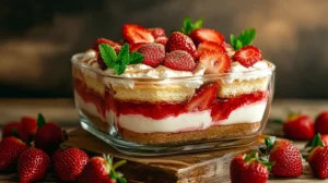 tiramisu fraise maison en plat familial