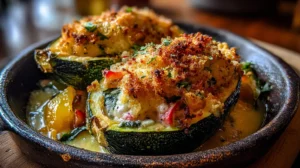 courgette farcie végétarienne dorée au four