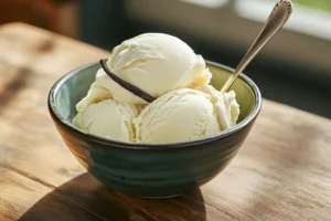 glace vanille maison crémeuse sur table rustique
