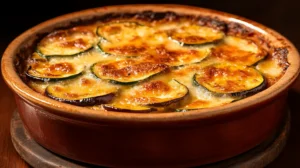 gratin de courgettes et aubergines doré en plat rustique