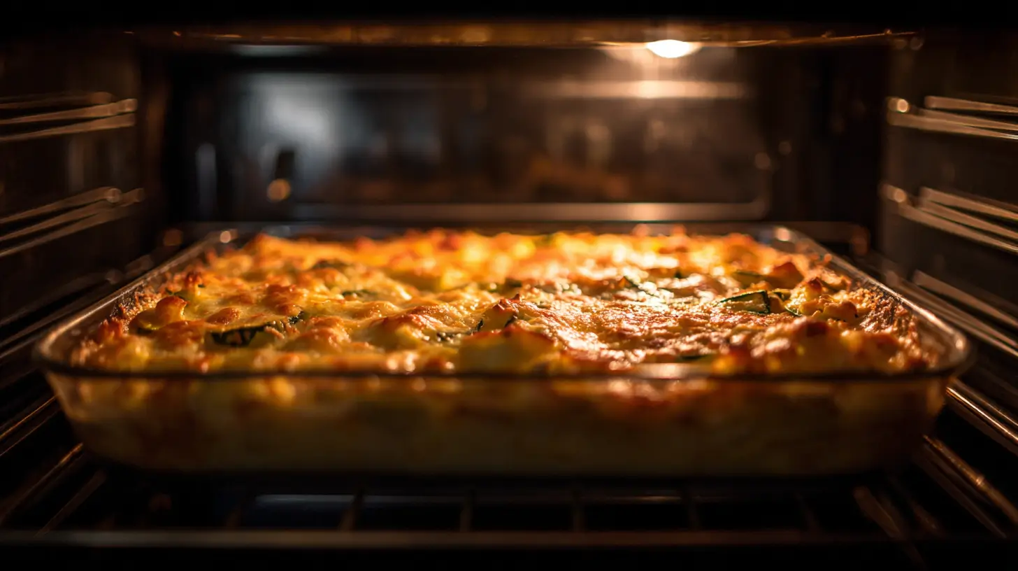 Gratin de courgettes et riz en cours de cuisson