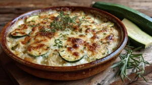 Gratin de courgettes et riz doré au four