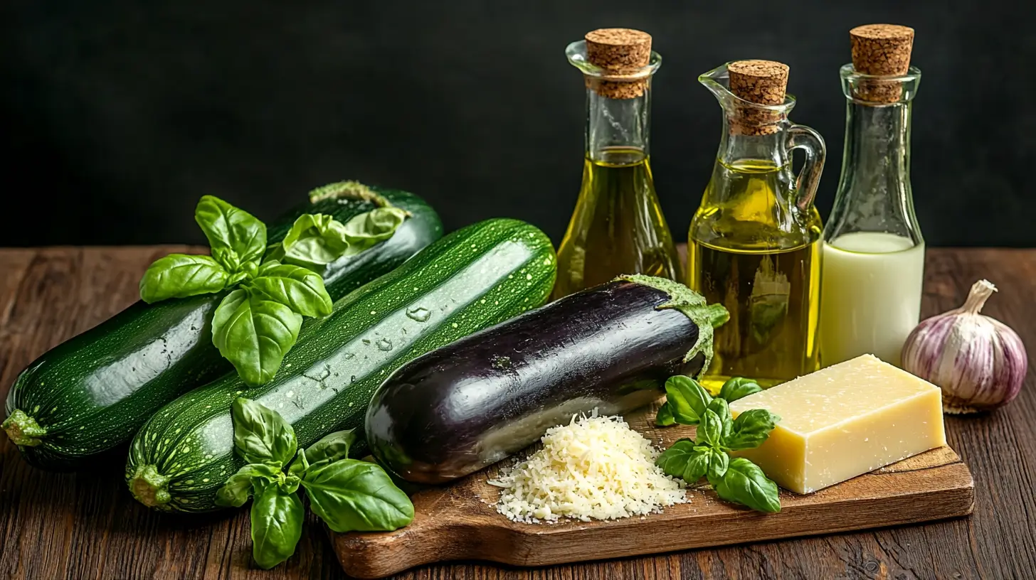 ingredients-gratin-courgettes-aubergines ingrédients pour gratin de courgettes et aubergines