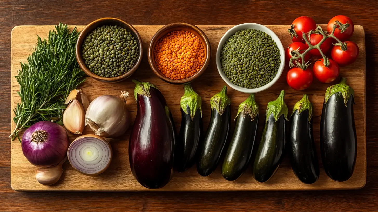 ingrédients moussaka végétarienne aux lentilles