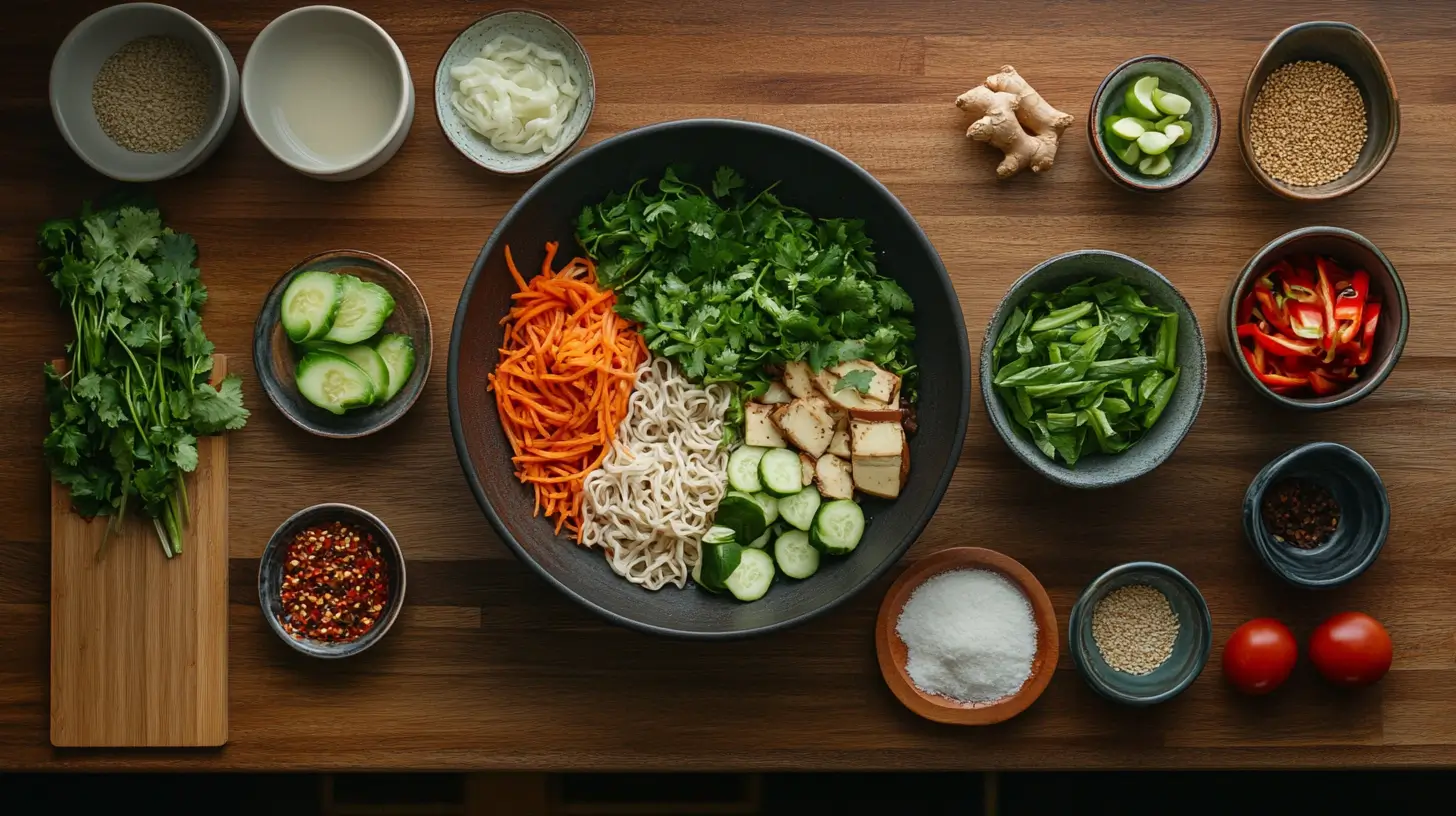 ingrédients pour ramen végétarien frais et colorés
