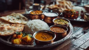 Assiette indienne végétarienne avec dahl et curry