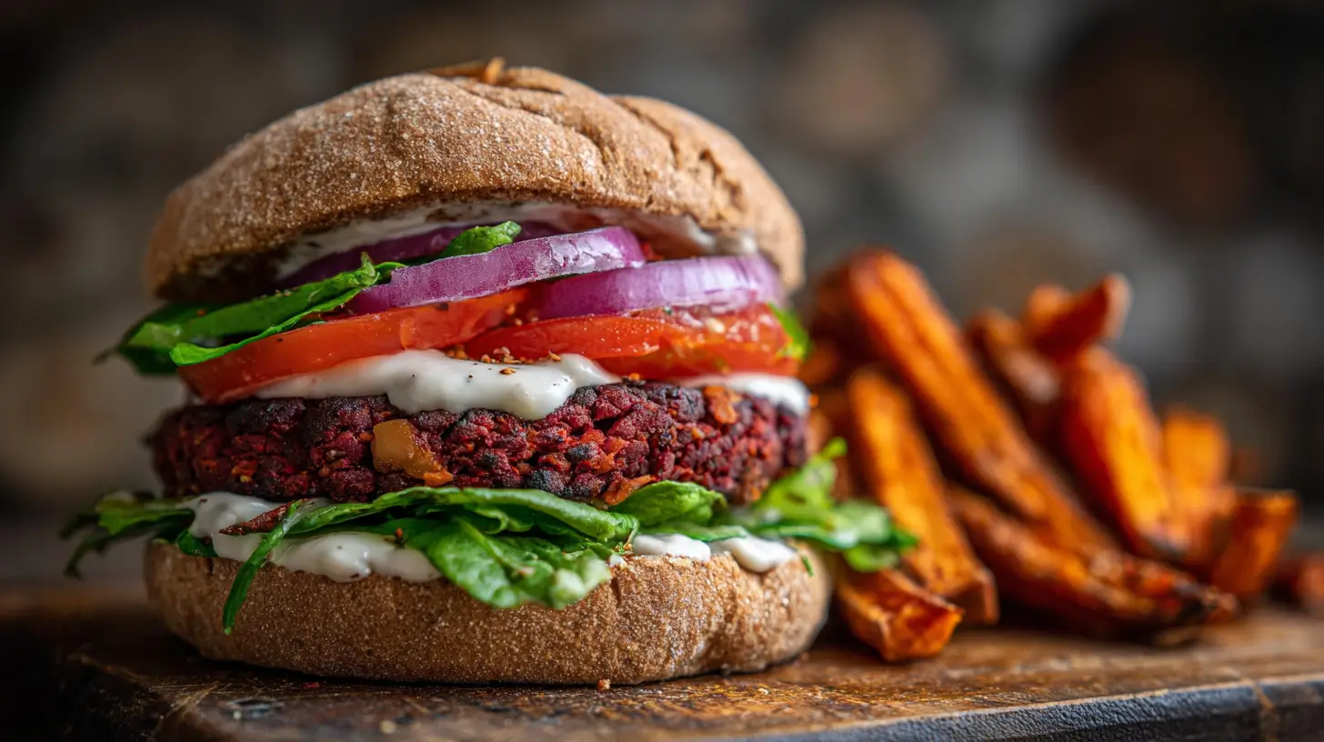 burger-vegetarien-haricots-rouges Burger végétarien aux haricots rouges avec frites de patate douce