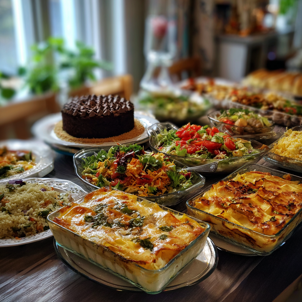 Table d’anniversaire végétarienne avec plats faits maison
