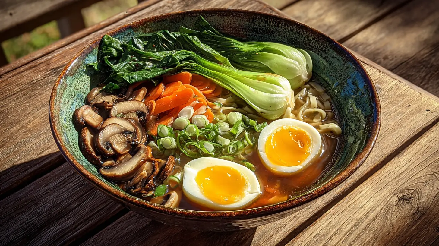 ramen-vegetarien-legumes Ramen végétarien aux légumes d’automne dans un bol asiatique