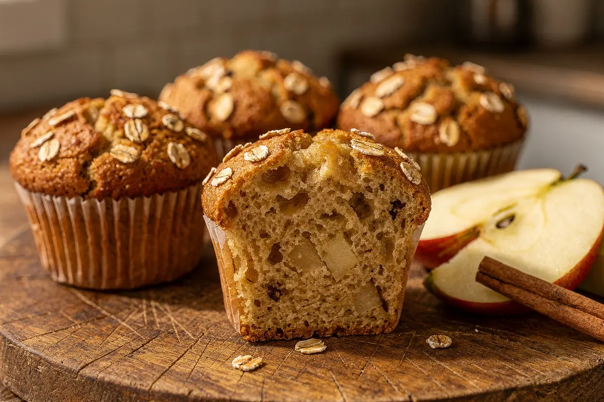 Pâtisserie végane astuces : 10 conseils faciles pour réussir vos gâteaux 6 Pâtisserie végane astuces : muffins pomme cannelle dorés posés sur une planche en bois